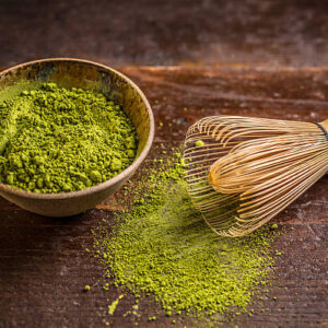 Powder green tea with whisk, matcha